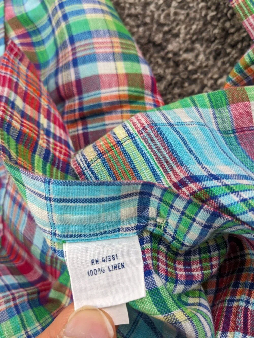 Polo Ralph Lauren Shirt Linen Indian Madras Plaid L/S Button Down Mens Small
